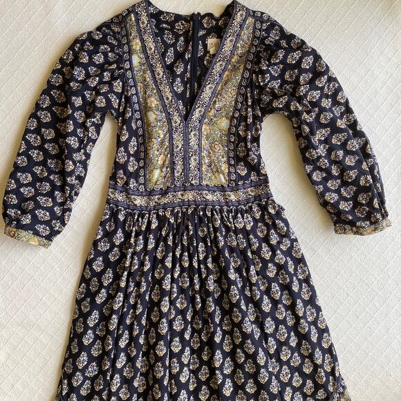 La Vie Rebecca Taylor Indienne Cotton Midi Dress Boho Floral Block Print Small - Picture 9 of 12